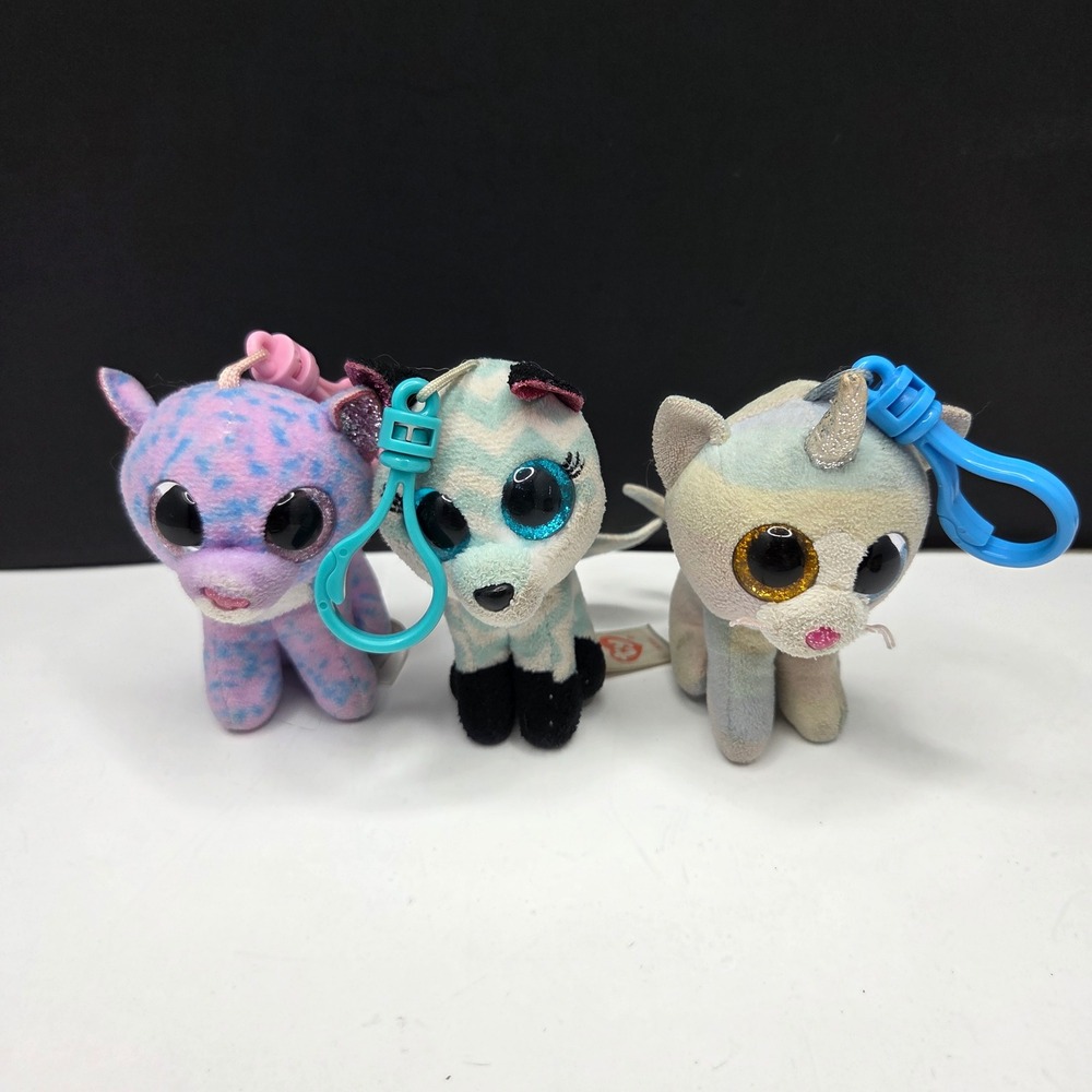 Ty Beanie Boos Clip On Plush Lot 3pc Cassidy Atlas Heather Multicolor Mini 3in